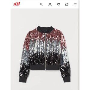 H&M Girls Ombre Black Silver Pink Sequin Bomber Jacket Size 11/12Y or Woman XS